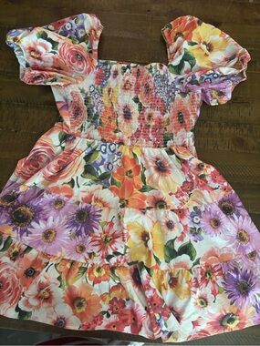 Floral Tiered Puff-Sleeve Kids Dress - Multi